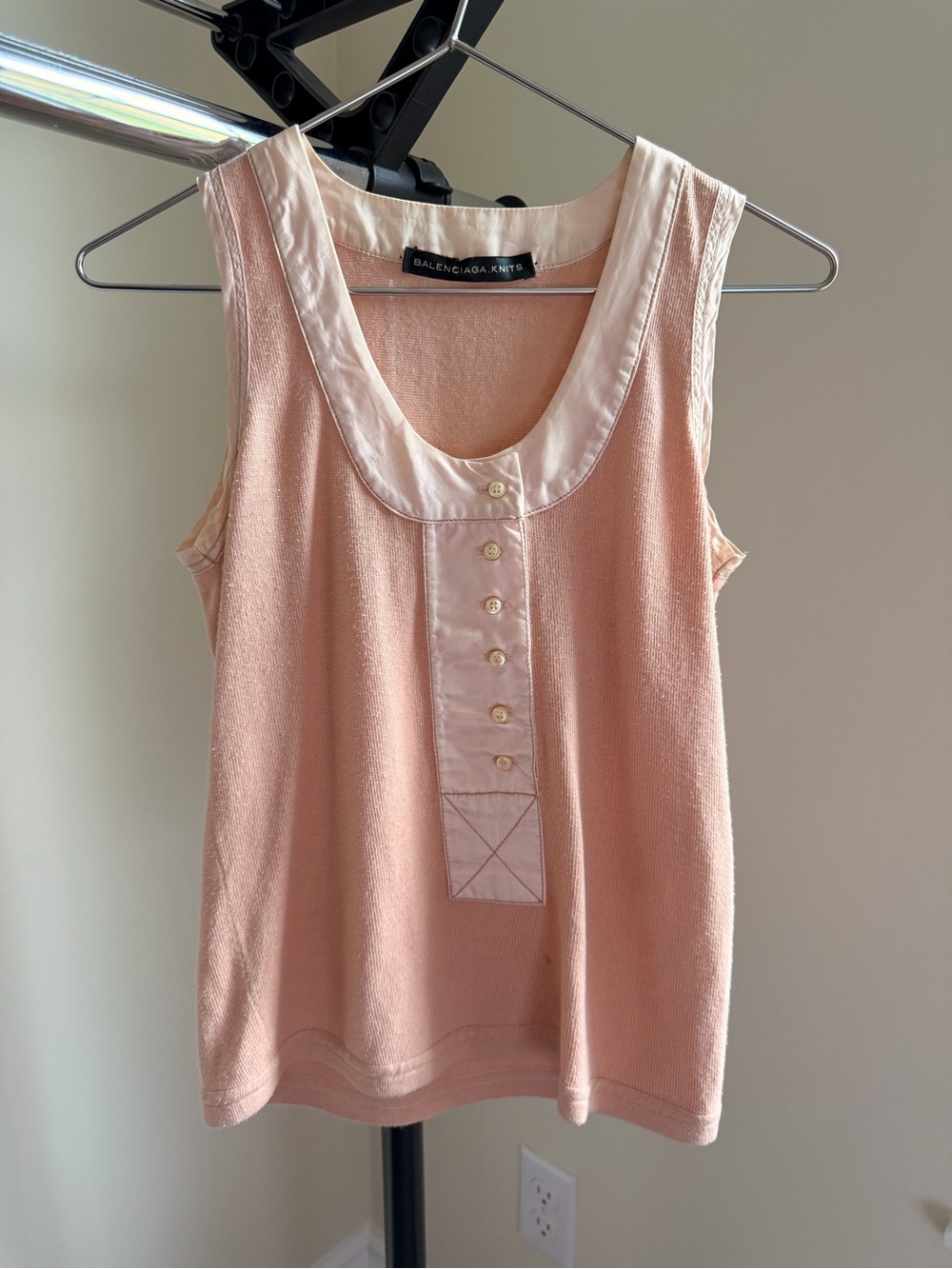 Balenciaga Pale Pink Satin-Trim Sleeveless Knit Tank
